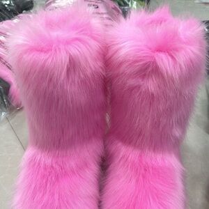 Fluffy Pink Faux Fur Boots